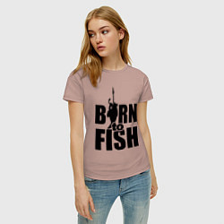 Футболка хлопковая женская Born to fish, цвет: пыльно-розовый — фото 2