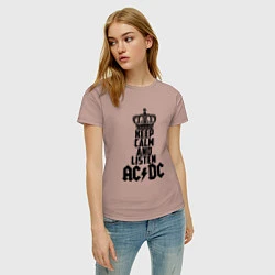 Футболка хлопковая женская Keep Calm & Listen AC/DC, цвет: пыльно-розовый — фото 2