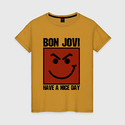 Футболка хлопковая женская Bon Jovi: Have a nice day, цвет: горчичный