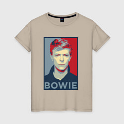 Футболка хлопковая женская Bowie Poster, цвет: миндальный