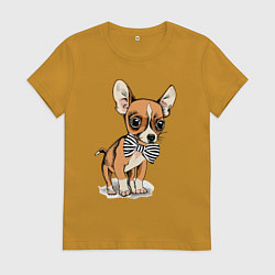 Футболка хлопковая женская Чихуахуа с бабочкой, цвет: горчичный