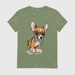 Футболка хлопковая женская Чихуахуа с бабочкой, цвет: авокадо