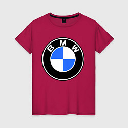 Футболка хлопковая женская Logo BMW, цвет: маджента