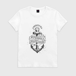 Футболка хлопковая женская Never made a skillful sailor, цвет: белый