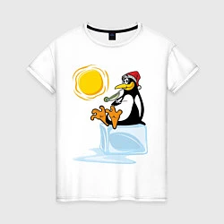 Футболка хлопковая женская Пингвин на солнце, цвет: белый