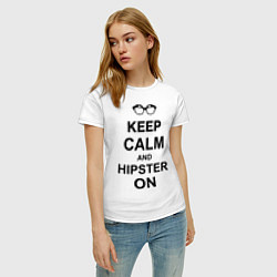 Футболка хлопковая женская Keep Calm & Hipster on, цвет: белый — фото 2