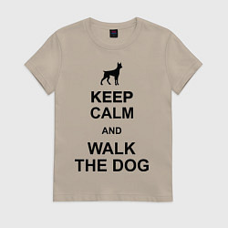 Футболка хлопковая женская Keep Calm & Walk the dog, цвет: миндальный
