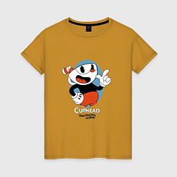 Футболка хлопковая женская Cuphead Mugman, цвет: горчичный