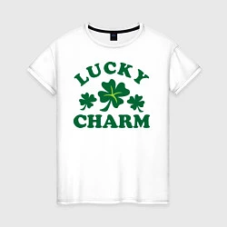 Футболка хлопковая женская Lucky charm - клевер, цвет: белый