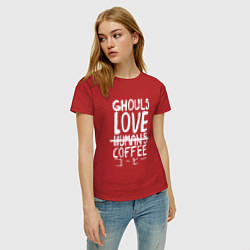 Футболка хлопковая женская Ghouls Love Coffee, цвет: красный — фото 2