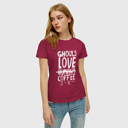 Футболка хлопковая женская Ghouls Love Coffee, цвет: маджента — фото 2