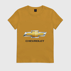Футболка хлопковая женская Chevrolet логотип, цвет: горчичный