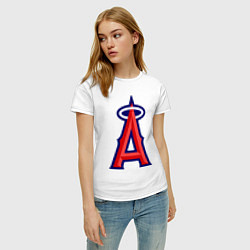 Футболка хлопковая женская Los Angeles Angels of Anaheim logo, цвет: белый — фото 2