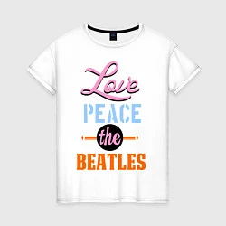 Футболка хлопковая женская Love peace the Beatles, цвет: белый