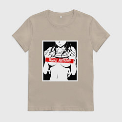 Футболка хлопковая женская Waifu Material, цвет: миндальный