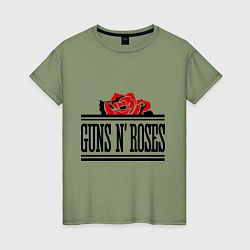 Футболка хлопковая женская Guns n Roses: rose, цвет: авокадо