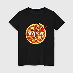 Футболка хлопковая женская NASA: Pizza, цвет: черный