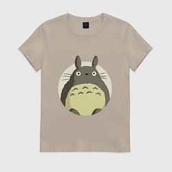 Футболка хлопковая женская Тоторо удивленный, цвет: миндальный