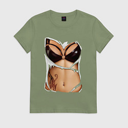 Футболка хлопковая женская Кожаный бюст, цвет: авокадо