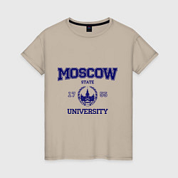 Футболка хлопковая женская MGU Moscow University, цвет: миндальный