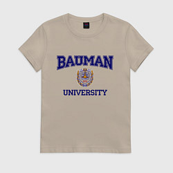 Футболка хлопковая женская BAUMAN University, цвет: миндальный