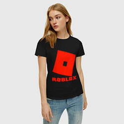 Футболка хлопковая женская Roblox Logo, цвет: черный — фото 2