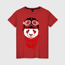 Футболка хлопковая женская Панда байкер, цвет: красный
