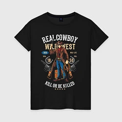 Футболка хлопковая женская Real Cowboy, цвет: черный