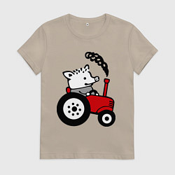 Футболка хлопковая женская Поросенок Петр, цвет: миндальный