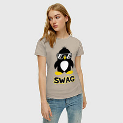 Футболка хлопковая женская SWAG Penguin цвета миндальный — фото 2