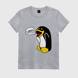 Футболка хлопковая женская Пингвин: Linux, цвет: меланж