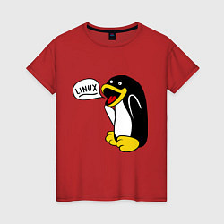 Футболка хлопковая женская Пингвин: Linux, цвет: красный