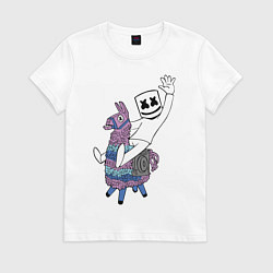 Футболка хлопковая женская Marshmello x Llama, цвет: белый