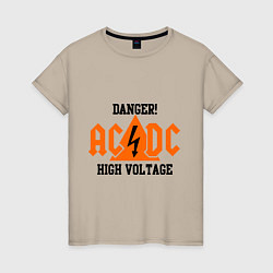 Футболка хлопковая женская AC/DC: High Voltage, цвет: миндальный