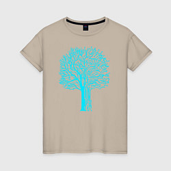 Футболка хлопковая женская Cyberpunk 2077: Blue Tree, цвет: миндальный