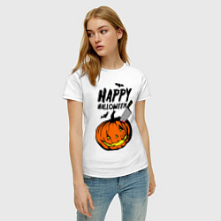 Футболка хлопковая женская Happy halloween, цвет: белый — фото 2
