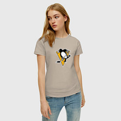 Футболка хлопковая женская Pittsburgh Penguins: Evgeni Malkin, цвет: миндальный — фото 2