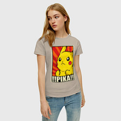 Футболка хлопковая женская Pikachu: Pika Pika, цвет: миндальный — фото 2