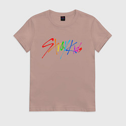 Футболка хлопковая женская STRAY KIDS АВТОГРАФЫ, цвет: пыльно-розовый