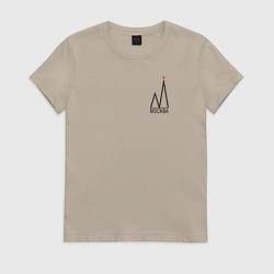 Футболка хлопковая женская Москва-чёрный логотип, цвет: миндальный