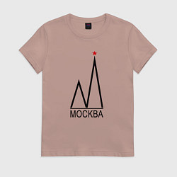 Футболка хлопковая женская Москва-чёрный логотип-2, цвет: пыльно-розовый