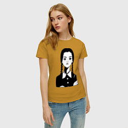 Футболка хлопковая женская Wednesday Addams, цвет: горчичный — фото 2