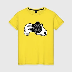 Футболка хлопковая женская Фотограф, цвет: желтый