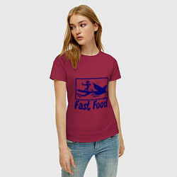 Футболка хлопковая женская Shark fast food, цвет: маджента — фото 2