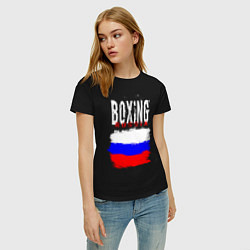 Футболка хлопковая женская Бокс Россия, цвет: черный — фото 2