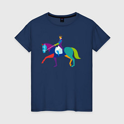 Футболка хлопковая женская Всадник на коне, цвет: тёмно-синий