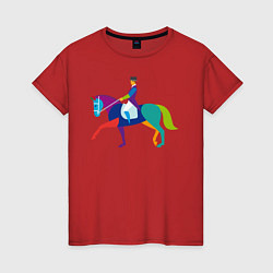 Футболка хлопковая женская Всадник на коне, цвет: красный