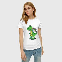 Футболка хлопковая женская Динозавр, цвет: белый — фото 2