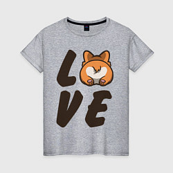 Футболка хлопковая женская Love Corgi, цвет: меланж