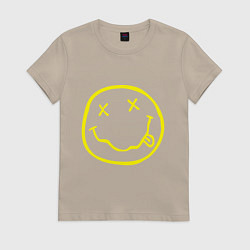 Футболка хлопковая женская NIRVANA на спине, цвет: миндальный